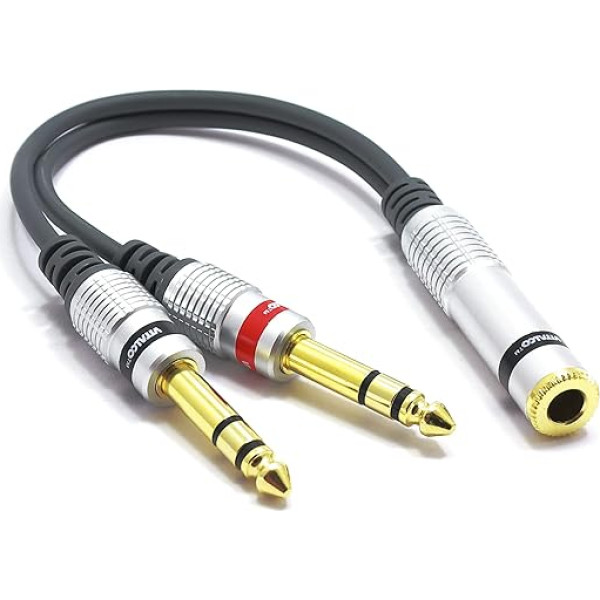 VITALCO 6,3 mm jack audio sadalītāja adapteris Stereo sieviešu uz 2 x 6,3 stereo TRS jack kontaktdakšu sieviešu uz dubulto vīriešu TRS adaptera Y kabeļu sadalītāja savienojums