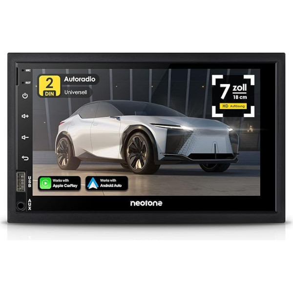 NEOTONE NDX-360A | 2DIN autoradio ar Android 10.0 Q | Navigācija ar Eiropas kartēm + mūža atjauninājums | CarPlay | Android Car | DAB+ | 7 collu | 32 GB ar. | Bluetooth | OBD 2 | USB l SDHC |