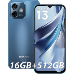 Ulefone Note 16 Pro viedtālrunis, 512GB ROM + 16GB RAM Android 13 tālrunis, 50MP kamera, 4400mAh akumulators, 6,52 collu HD+ ekrāns, pirkstu nospiedumi, WiFi 5G/Dual SIM/Face ID/3 slots - Zils