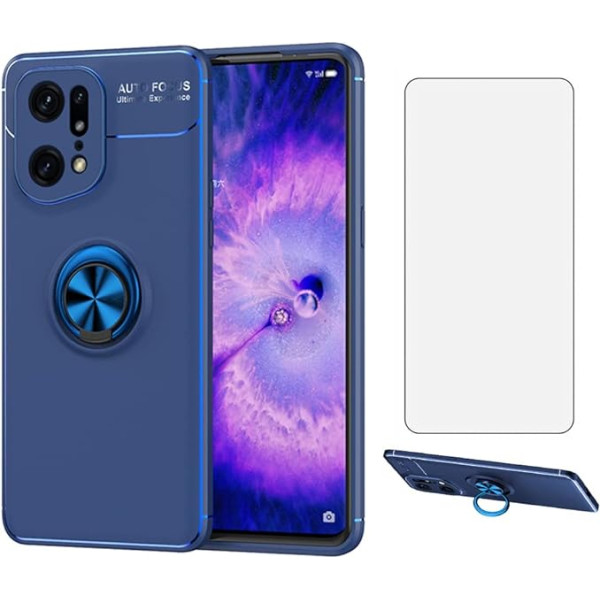 Asuwish Mobilā tālruņa korpuss priekš OPPO Find X5 Pro Case with Glass Film Screen Protector and Silicone TPU Magnetic Ring Stand Mobilajā tālruņa futrāļi Aizsargstikls X 5 5X X5Pro 5G Slim Mobilais telefona futrāļi