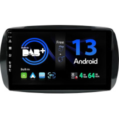 SXAUTO [Iebūvēts DAB] Android 13 auto radio priekš Benz Smart 453 Fortwo (2014-2020) - Carplay/Android Car/DSP - LED kamera + MIC - 4G + 64G - 360-CAM stūres kontrole Fast Boot WiFi - 2 DIN IPS 9