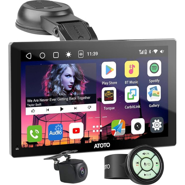 ATOTO P9 7 collu QLED Android digitālais multivides uztvērējs, 4G+32G pārnēsājams auto stereo ar bezvadu CarPlay un Android Car, 4G LTE, Dual BT, GPS izsekošana, HDMI ieeja un 1080P aizmugures skata kamera, P907PR-S2