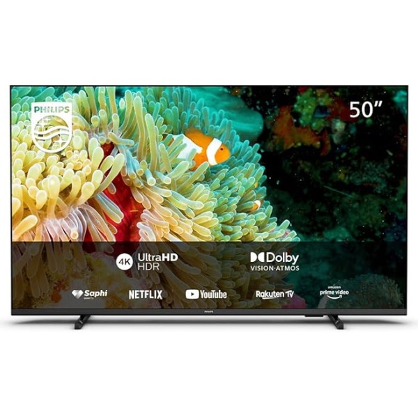 Philips 50PUS7607/12 126 cm (50 Zoll) televizors (4K UHD, HDR10+ saderīgs, 60 Hz, Dolby Vision & Atmos, Smart TV (darbojas ar Google Assistant), trīskāršais uztvērējs, matrica) [Modelljahr 2022]