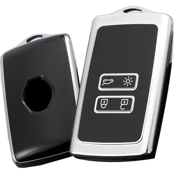 HIBEYO Intelligent Car Key Case Fits Renault Key Case Silicone Cover Protective Cover for Renault Koleos Kadjar Sandero Zoe Laguna Arkana Remote Control Key Box 4 Button TPU Silver