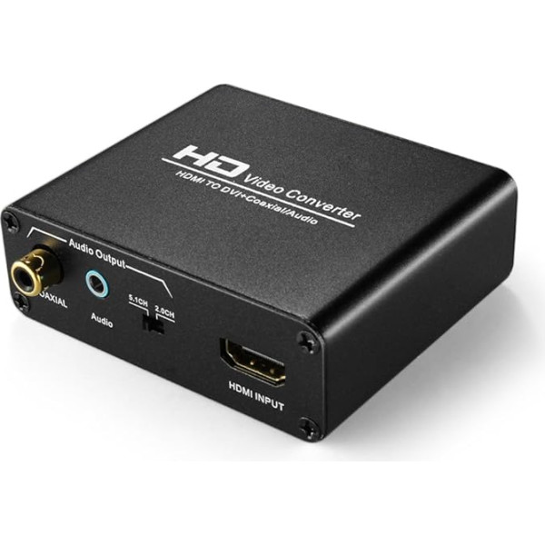 TNP HDMI uz DVI pārveidotājs ar audio izvadu - HDMI uz DVI video audio adaptera skaņas sadalītājs ar 3,5 mm AUX Auxiliary / 2 RCA stereo un koaksiālo izejas kontaktdakšu spraudni, 1080P 720P, 5.1 un 2 kanāli