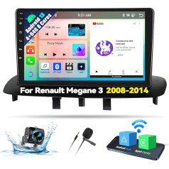 4+64G 8 kodolu Android 13 Bezvadu CarPlay Android auto radio 2DIN Renault Megane 3 2008-2014 Auto radio ar ekrānu 9 collu atbalsts Bluetooth GPS FM RDS WiFi DSP/EQ + atpakaļgaitas kamera