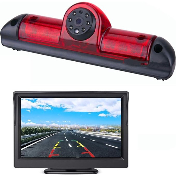 Misayaee Auto trešā jumta bremžu gaismas kamera (E9) Bremžu gaismas atpakaļgaitas kamera Jumper III Ducato X250 Boxer III + 4,3 collu DVD monitora TFT ekrāna kravas automašīnas LCD displejs