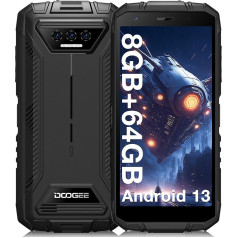 DOOGEE S41T Android 13 āra mobilais tālrunis bez līguma (2024), 6300 mAh, 8GB RAM + 64GB/1TB paplašināma ROM, ūdensizturīgs āra viedtālrunis 5,5 collu HD+ IP68/P69K, 13MP trīs kameras, 4G Dual SIM