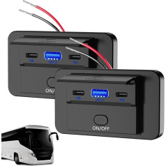 KUWUNG USB ligzda 12 V Motorhome uzlādes ligzda 90 W Auto lādētājs QC3.0 USB & Dual PD3.0 C tipa mobilais tālrunis Ātrā uzlāde ūdensizturīgs ar slēdzi 12 V / 24 V laivai Motorhome automašīnai