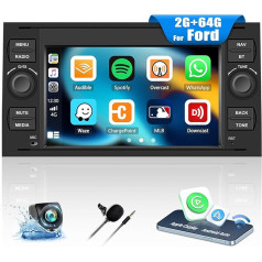 CAMECHO 2G+64G Android 13 Auotadio priekš Ford Focus C-Max S-Max Kuga Galaxy ar bezvadu Carplay Android Car, 7 collu ekrāns ar Bluetooth HiFi Mirror Link FM RDS WiFi GPS SWC + atpakaļgaitas kamera