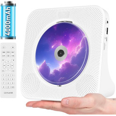 Uzlādējams CD atskaņotājs Pārnēsājams Bluetooth CD atskaņotājs ar USB, AUX, FM radio CD atskaņotājs ar labu skaņu, bezvadu CD atskaņotājs balts ar tālvadības pulti