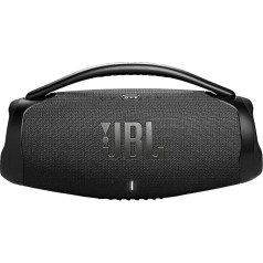 JBL Boombox 3 WiFi un Bluetooth skaļrunis ar 24 stundu akumulatora darbības laiku, ūdens un putekļu izturīgs, melns