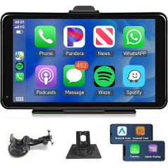 Rimoody Bezvadu Carplay un Android pārnēsājamais auto radio, 7 collu skārienjūtīgais ekrāns ar Airplry/Android Cast/Dual Bluetooth/FM raidītājs/Commande Vocale/AUX/USB/TF visiem auto 7V-32V