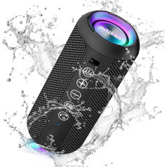 Ortizan Bluetooth skaļrunis ar krāsainu LED gaismu, pārnēsājams mini Bluetooth skaļrunis ar brīvroku funkciju, IPX7 ūdens aizsardzību un 360° telpisko skaņu, bezvadu skaļrunis, mūzikas skapis ar TWS, AUX, TF.