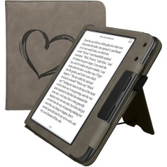 kwmobile Aizsargvāciņš saderīgs ar Kobo Kobo Kobo Libra Colour / Tolino Vision Colour Flip Case - vāciņš ar siksniņu - Heart Brush Grey