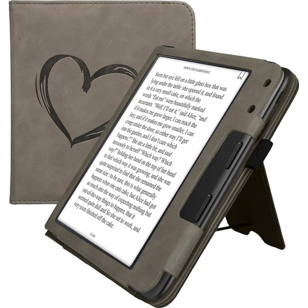 kwmobile Aizsargvāciņš saderīgs ar Kobo Kobo Kobo Libra Colour / Tolino Vision Colour Flip Case - vāciņš ar siksniņu - Heart Brush Grey