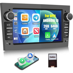 2G + 64G CAMECHO Android 13 auto radio priekš Opel Astra Zafira Corse Vectra Zafira ar navigācijas sistēmu Carplay Android Car, 7 collu Double DIN radio ar Bluetooth FM RDS WiFi Mirror Link [Grey]