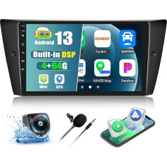 4+64G CAMECHO Android 13 auto radio BMW 3. sērijas E90 E91 E92 E93 (2005-2011), 9 collu bezvadu Carplay Android auto navigācija Bluetooth HD radio ar atpakaļgaitas kameru ar GPS WiFi DSP FM/RDS spogulis