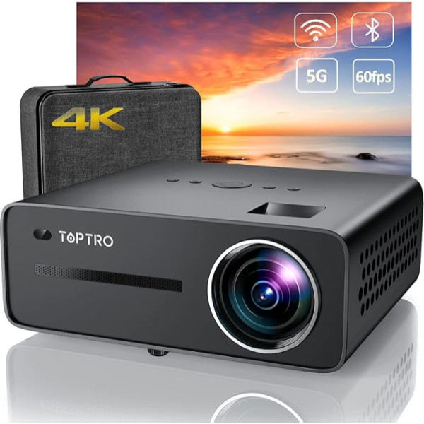 Projektors 4K atbalsts 5G WiFi Bluetooth, 22000 lūmenu TOPTRO projektors ārtelpā, dabiskais Full HD 1080P, atbalsta 4P/4D korekciju, tālummaiņu, portatīvais mājas kino projektors TV stick iOS Android PS5 HDMI