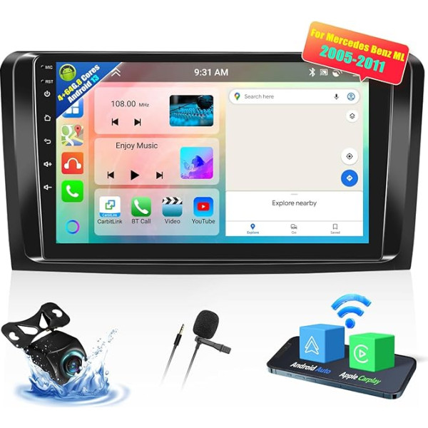 OiLiehu 4+64G 8 Core Android 13 CarPlay Android 2DIN auto radio Mercedes Benz ML GL W164 ML350 ML500 GL320 X164 ML280 auto radio ar ekrānu 9 collu atbalsts Bluetooth GPS FM RDS WiFi DSP/EQ