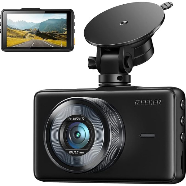 iZEEKER Dash Cam Car 1080P autokamera ar 3 collu LCD ekrānu, 170° platleņķa, 360° rotējošs piesūceknis, super nakts redzamība, G-sensors, WDR, stāvvietas režīms, ierakstīšana cilpā