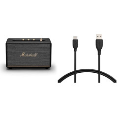 Marshall Acton III bezvadu Bluetooth skaļrunis - melns un Amazon Basics ātrās uzlādes kabelis, no USB-C uz USB-A 2.0, 480 Mbps