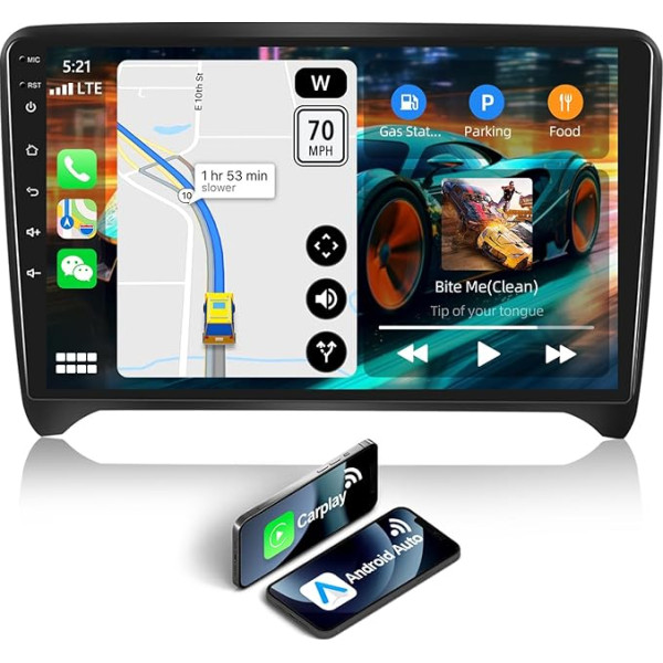 [2+32G] SIXWIN Android 13 auto radio Audi TT MK2 8J 2006-2012 radio, 9 collu kapacitīvais skārienjūtīgais ekrāns ar WiFi GPS Bluetooth FM/RDS USB Mirrorlink + Canbus + atpakaļgaitas kamera