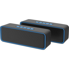 Kolaura pārnēsājams bezvadu skaļrunis, Bluetooth 5.0 skaļrunis ar 3D Stereo HiFi Bass, 1500 mAh akumulators, 12 stundu atskaņošanas laiks (zils, 2 gab.)