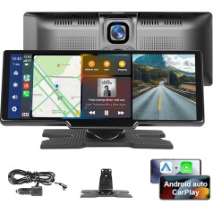 Podofo 9,3 collu pārnēsājamais auto radio ar bezvadu Apple Carplay Android Dual Dash Cam Record Screen, 7-32 V skārienjūtīgais ekrāns ar balss palīgu/Bluetooth/FM raidītājs/AUX/TF karte