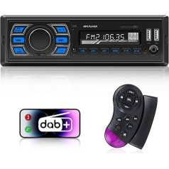 DAB/DAB+ autoradio Bluetooth brīvroku komplekts, Hikity 1 DIN radio 4 x 60 W uztvērējs ar MP3 atskaņotāju, 2 USB pieslēgvietas, DAB/FM radio Vario krāsaina SWC tālvadības pults