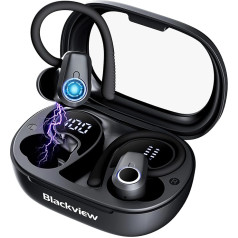 Blackview Bluetooth sporta austiņas, bezvadu Bluetooth 5.3 ar ENC, In-Ear austiņas ar ausu āķiem, Bluetooth austiņas ar 50 stundu atskaņošanas laiku, skārienjūtīgie sensori, dubultais LED displejs, iOS Android ierīcēm