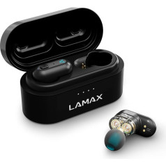 Lamax Duals1 Bluetooth austiņas 5.0 USB-C, In-Ear austiņas ar diviem draiveriem, līdz 28 stundām klausīšanās laika, alumīnija korpuss ar akumulatora indikatoru, 3 spraudņu izmēri, pasīvā trokšņu slāpēšana