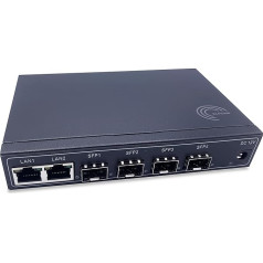 Elfcam® - Gigabit Ethernet LAN komutators ar 4 x Gigabit SFP 1,25G portiem un 2 x Gigabit Ethernet 10/100/1000Mbps portiem, Plug and Play Gigabit Switch LAN sadalītājs (4 SFP porti)