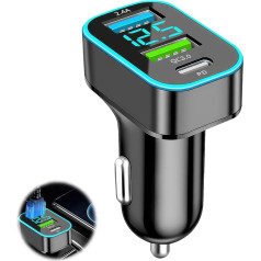 KFZ-Ladegerät, USB, 66 W, Schnellladung, PD QC3.0, 3 USB-Port, Voltmetrs, LED, drošs un ērts - saderīgs ar iOS, Android, Samsung, Tablet (C)