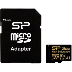 Microsdxc didelės ištvermės atminties kortelė 256gb v30 uhs-1 u3 a1 24/7 + microsd-sd adapteris