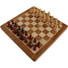 StonKraft rankų darbo aukščiausios kokybės medinis 36 x 36 cm šachmatų rinkinys – sulankstomas medinis magnetinis rinkinys su saugykla
