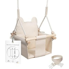 Mamoi Wooden Baby Swing with Safety Harness, Swing for Toddlers for the Garden, Indoors, Outdoors