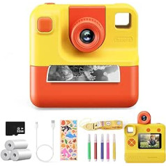Bērnu kamera, 1080P momentkamera ar 3 drukas papīra ruļļiem un 32 GB SD karti, digitālās kameras dāvana 3–12 gadiem (dzeltena)