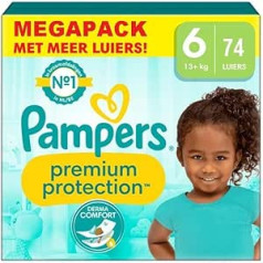 Pampers Premium Protection Size 6, sauskelnės x 74, 13 kg+, mūsų Nr. 1 patogumui ir jautrios odos apsaugai