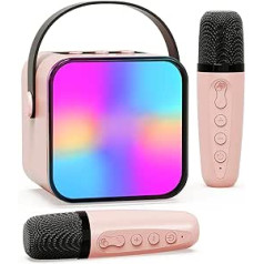 Karaokės aparatas, karaokės sistema su 2 mikrofonais vaikams ir suaugusiems, LED nešiojamas Bluetooth karaokės žaislas, dovanos mergaitėms ir berniukams, namams ir vakarėliui
