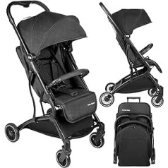 Moby-System Lightweight Pram Set, Combination Pushchair, Baby Seat, Buggy with Case, for Children up to 15 kg, Aircraft Compatible, Suitable for Vehicles, Large Shopping Basket, Black