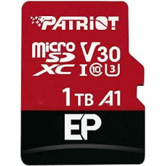 Patriot EP sērijas Micro SDXC V30 A1 UHS-I U3 4K UHD atmiņas karte ar SD adapteri