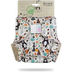 Petit Lulu Maxi naktinės sauskelnės, kelnaitės (7-16 kg) Velcro, pūkuotos ekologiškos, natūralios bambuko daugkartinio naudojimo sauskelnės, be poliesterio (miško draugai)