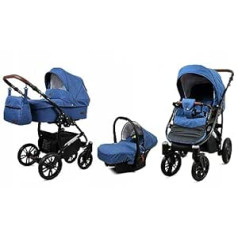 BabyLux® Bambimo 3-in-1 vežimėlių rinkinys - Optimalus - įsk. Vaikiška lopšys, sportinė kėdutė vežimėliui, automobilinė kėdutė - autokėdutė - vežimėlio rinkinys - kombinuotas vežimėlis su persirengimo krepšiu, apsauga nuo lietaus ir 