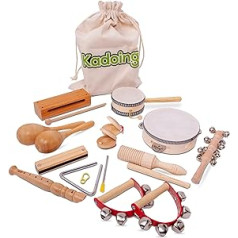 Kadoing 18 dalių medinių muzikos instrumentų rinkinys – tvari dovana – Lavinantis žaislas – Gimtadienio namai – Montessori mokykla – Trikampis – Tamburinas – Barškutis – Vaikų žaislas – Muzika vaikams