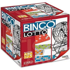 Cayro Bingo — 6+ vecums — loterijas modelis — jautra galda spēle — bērniem un pieaugušajiem — metāla bungas — iekļautas 48 kārtis — 2–8 spēlētājiem