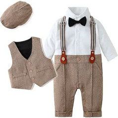 Amissz Baby Boys apģērbu komplekti 3-daļīgs romāns + veste + cepure tauriņš džentlmeņu komplekts mazuļa kristību uzvalks