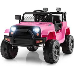 COSTWAY Electric Car for Children, Children's Car Electric 12 V with Remote Control & Music & USB & Headlight, Children's Vehicle 2.5-4.5 km/h, Jeep Car for Boys and Girls from 3 Years (Pink)