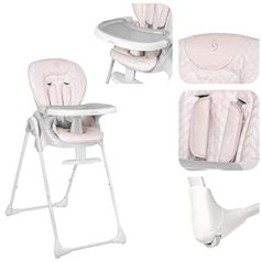 skiddoü Malit Folding Highchair, 7 Height Levels, Seat Belts, Non-Slip Pads, Rubber Wheels, Removable Tray, Adjustable Backrest and More, Pink
