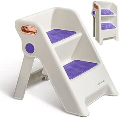 „UNCLE WU“ sulankstoma laiptų kėdutė vaikams – 2 laiptelių kėdutė mažyliui, skirta vonios kriauklei Vaikams tualeto puoduko lavinimo kėdutė su rankenėlėmis – neslidžios, tvirtos kopėčios virtuvės pagalbininkams